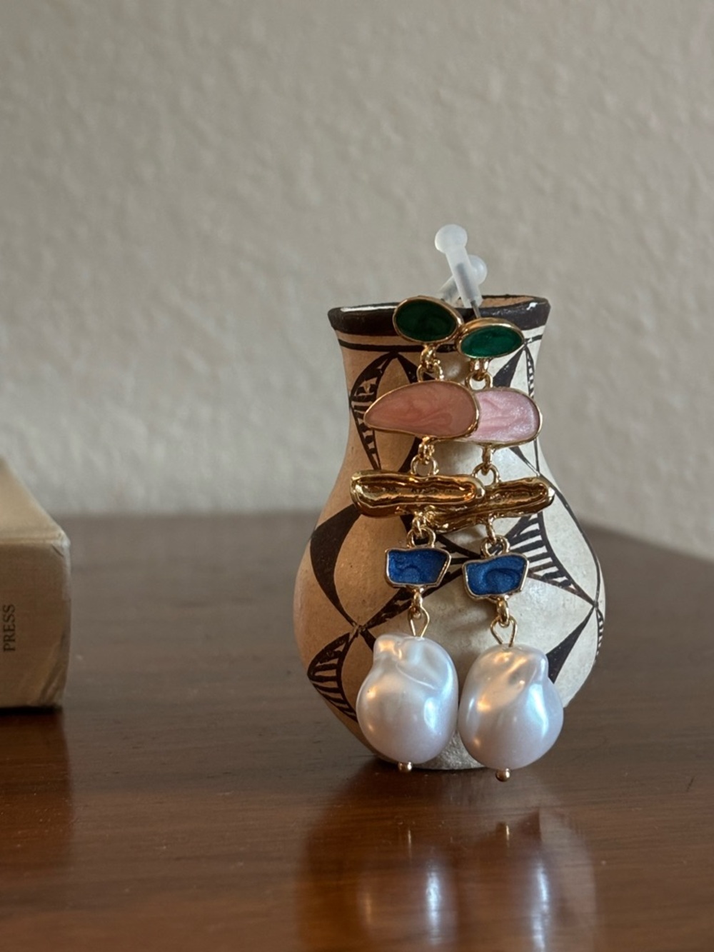 Costume pearl dangle earrings layered earrings free people style